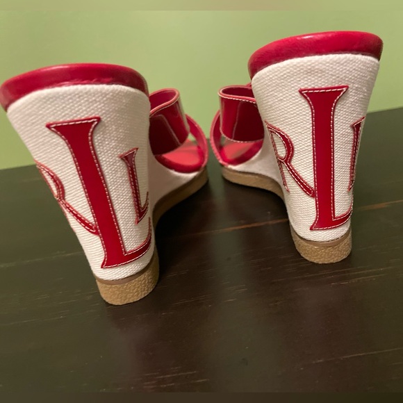 Vintage Ralph Lauren Virginia Monogram Wedge Slip on Opened-toe Red Sz 7 1/2 - Picture 3 of 14